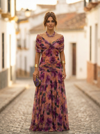 Maxiklänning med bara axlar och rynkad midja för dam-Maxi Dress-Fjallbarn