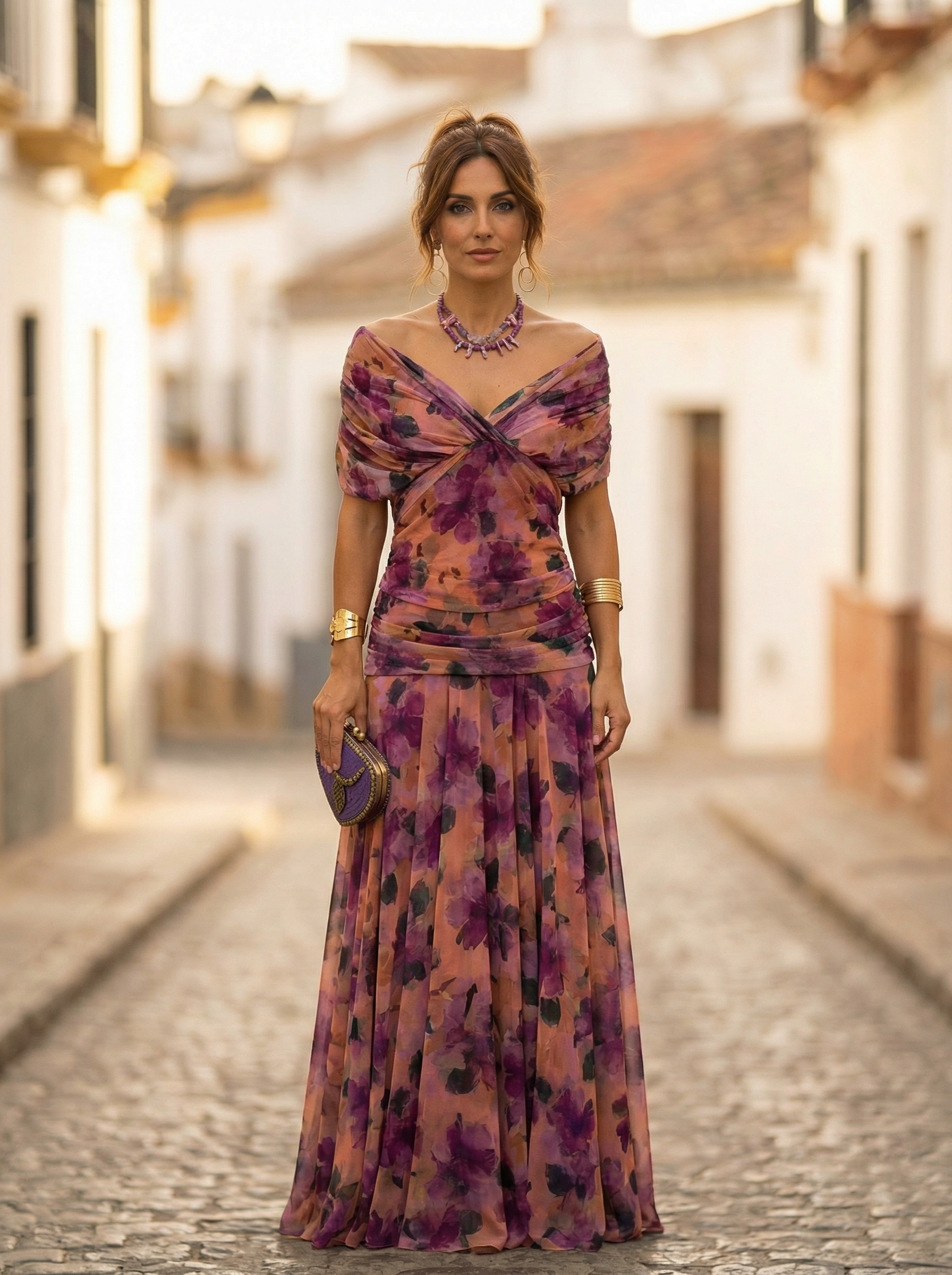 Maxiklänning med bara axlar och rynkad midja för dam-Maxi Dress-Fjallbarn