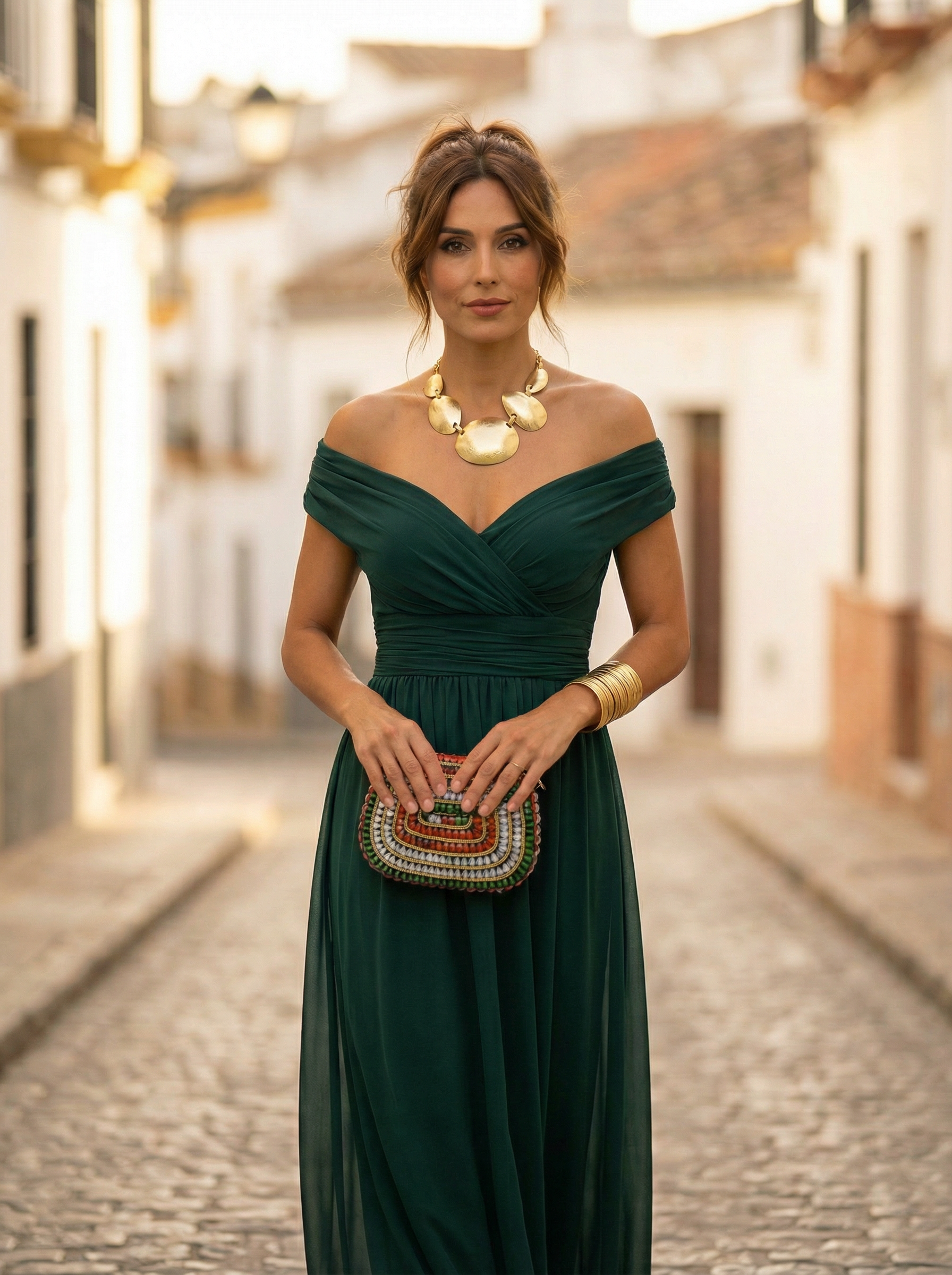 Maxiklänning med bara axlar och rynkad midja för dam-Maxi Dress-Fjallbarn
