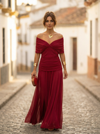 Maxiklänning med bara axlar och rynkad midja för dam-Maxi Dress-Fjallbarn