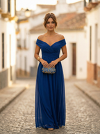 Maxiklänning med bara axlar och rynkad midja för dam-Maxi Dress-Fjallbarn