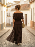 Maxiklänning med bara axlar och rynkad midja för dam-Maxi Dress-Fjallbarn