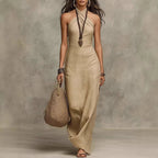 Maxiklänning med halterneck och omlottdetalj för dam-Maxi Dress-Fjallbarn