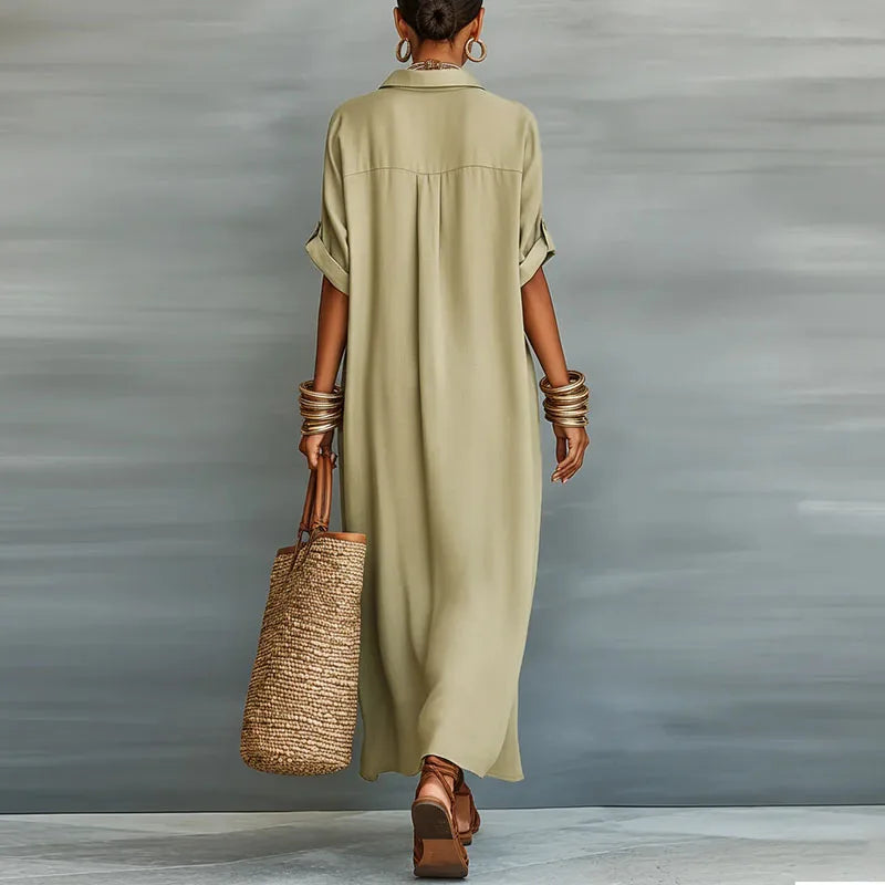 Maxiklänning med knappar för dam-Maxi Dress-Fjallbarn