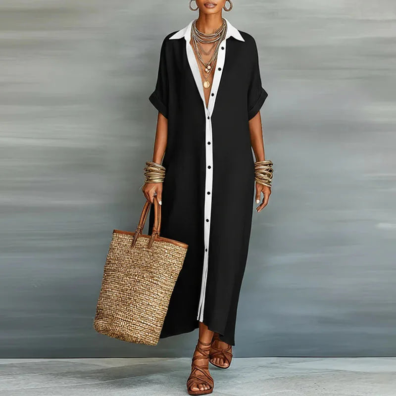Maxiklänning med knappar för dam-Maxi Dress-Fjallbarn