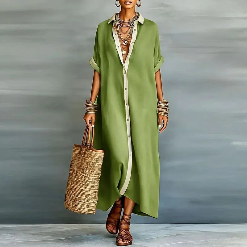 Maxiklänning med knappar för dam-Maxi Dress-Fjallbarn