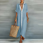 Maxiklänning med knappar för dam-Maxi Dress-Fjallbarn