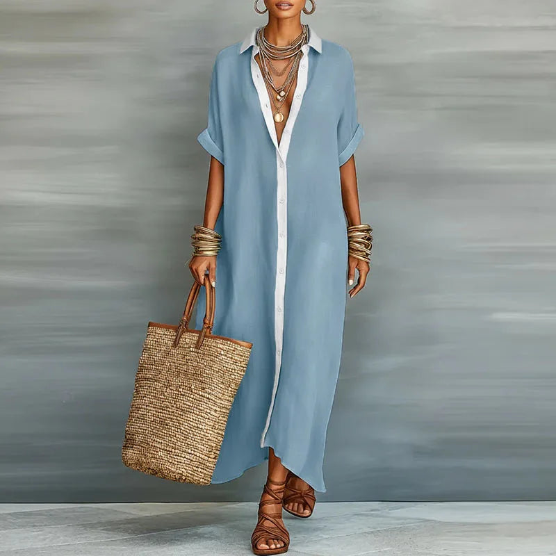 Maxiklänning med knappar för dam-Maxi Dress-Fjallbarn