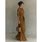 Maxiklänning med knappar och bälte för dam-Maxi Dress-Fjallbarn
