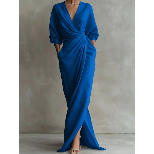 Maxiklänning med omlott och lång ärm för dam-Maxi Dress-Fjallbarn