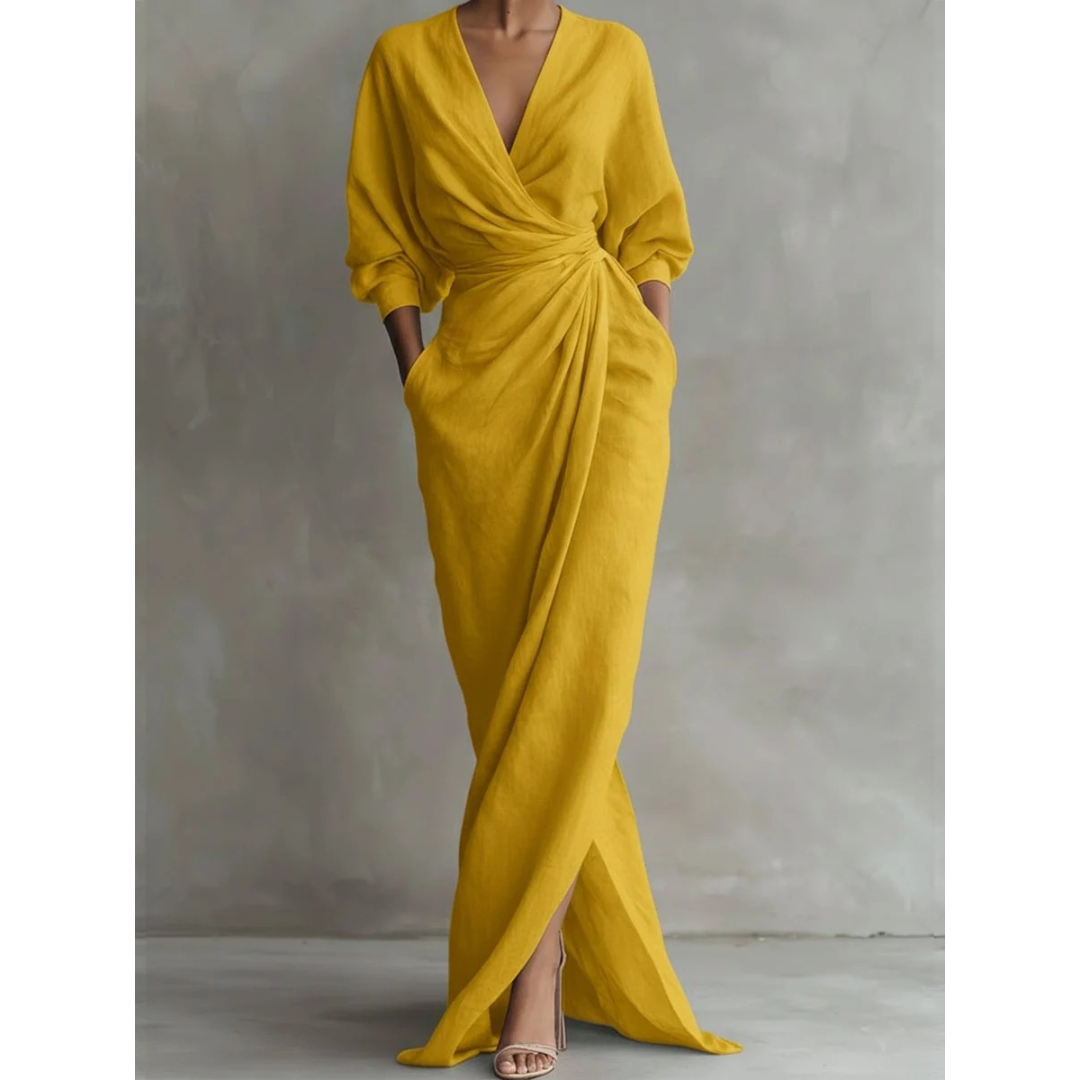 Maxiklänning med omlott och lång ärm för dam-Maxi Dress-Fjallbarn