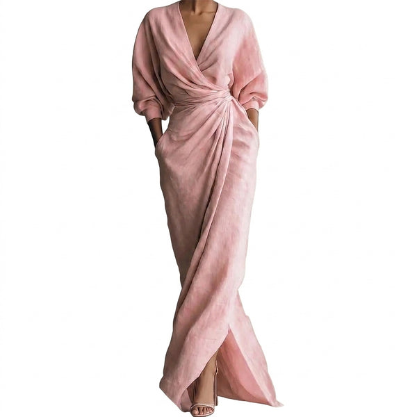 Maxiklänning med omlott och lång ärm för dam-Maxi Dress-Fjallbarn