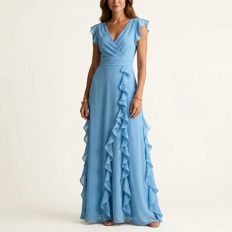 Maxiklänning med omlott och volangdetaljer för dam-Maxi Dress-Fjallbarn