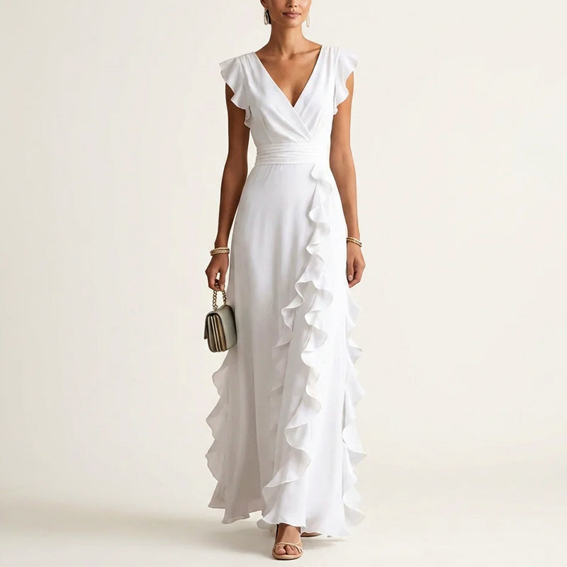 Maxiklänning med omlott och volangdetaljer för dam-Maxi Dress-Fjallbarn