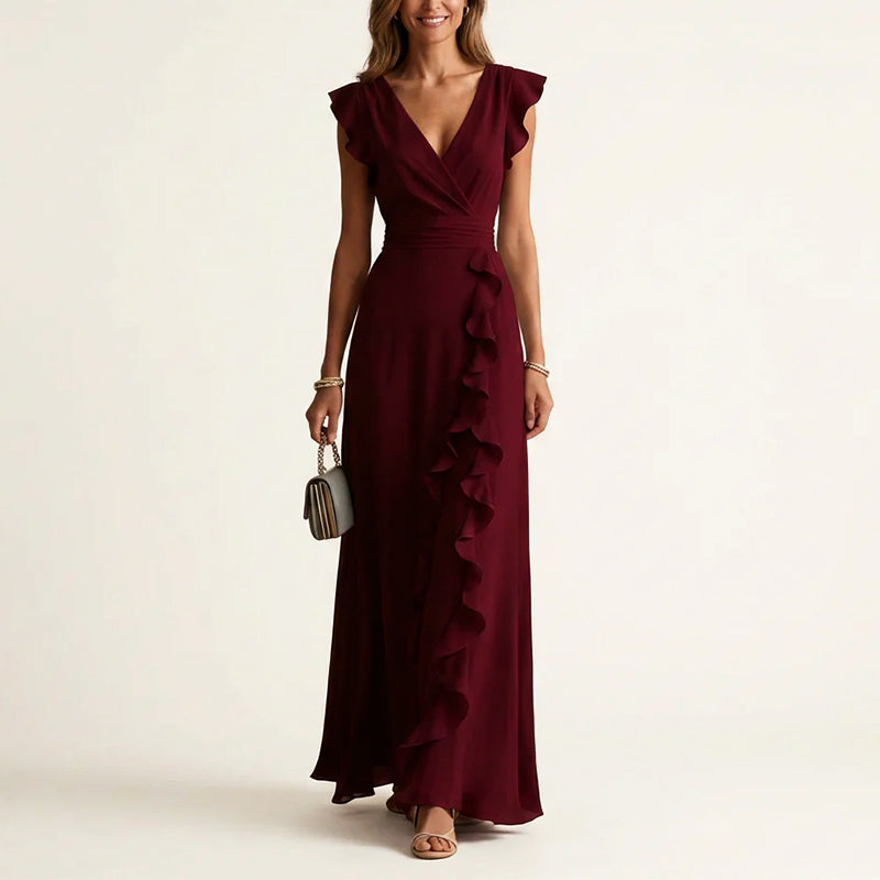 Maxiklänning med omlott och volangdetaljer för dam-Maxi Dress-Fjallbarn