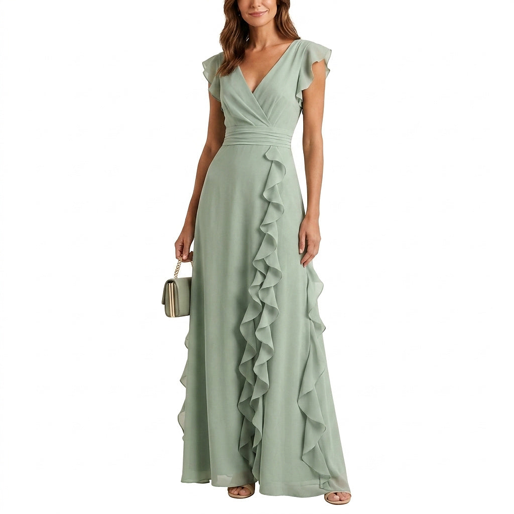 Maxiklänning med omlott och volangdetaljer för dam-Maxi Dress-Fjallbarn