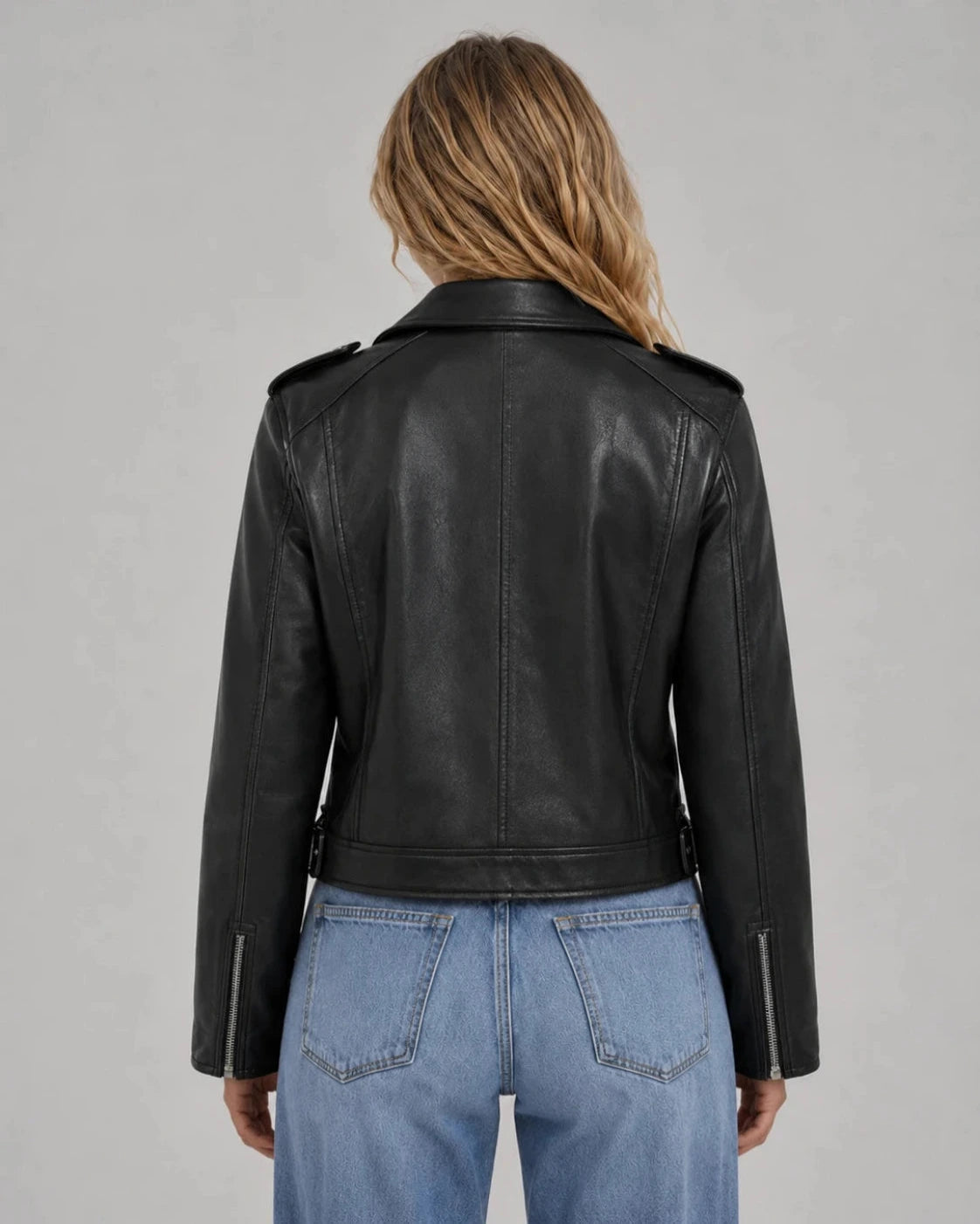 MC-jacka för dam med asymmetrisk dragkedja och bälte-Jacket for women-Fjallbarn
