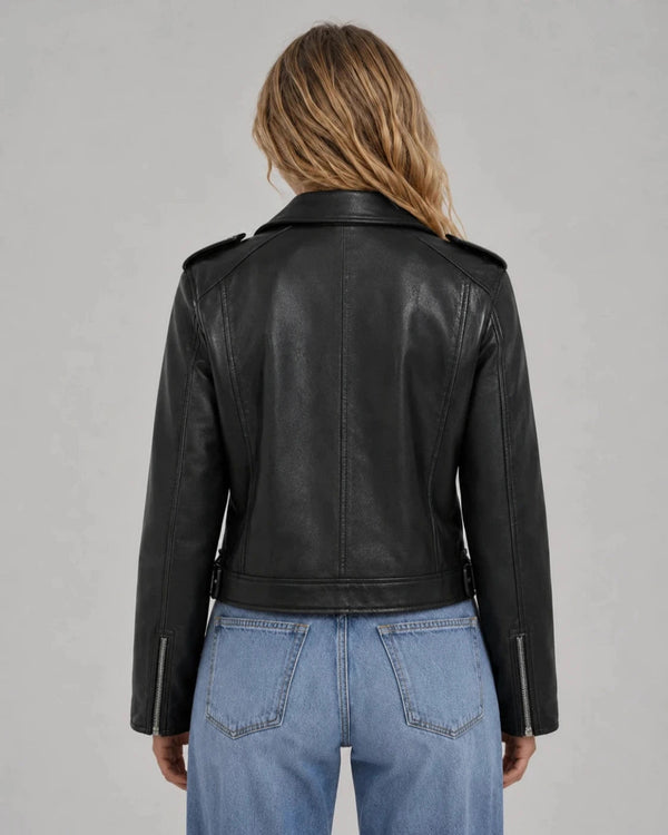 MC-jacka för dam med asymmetrisk dragkedja och bälte-Jacket for women-Fjallbarn
