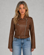 MC-jacka för dam med asymmetrisk dragkedja och bälte-Jacket for women-Fjallbarn