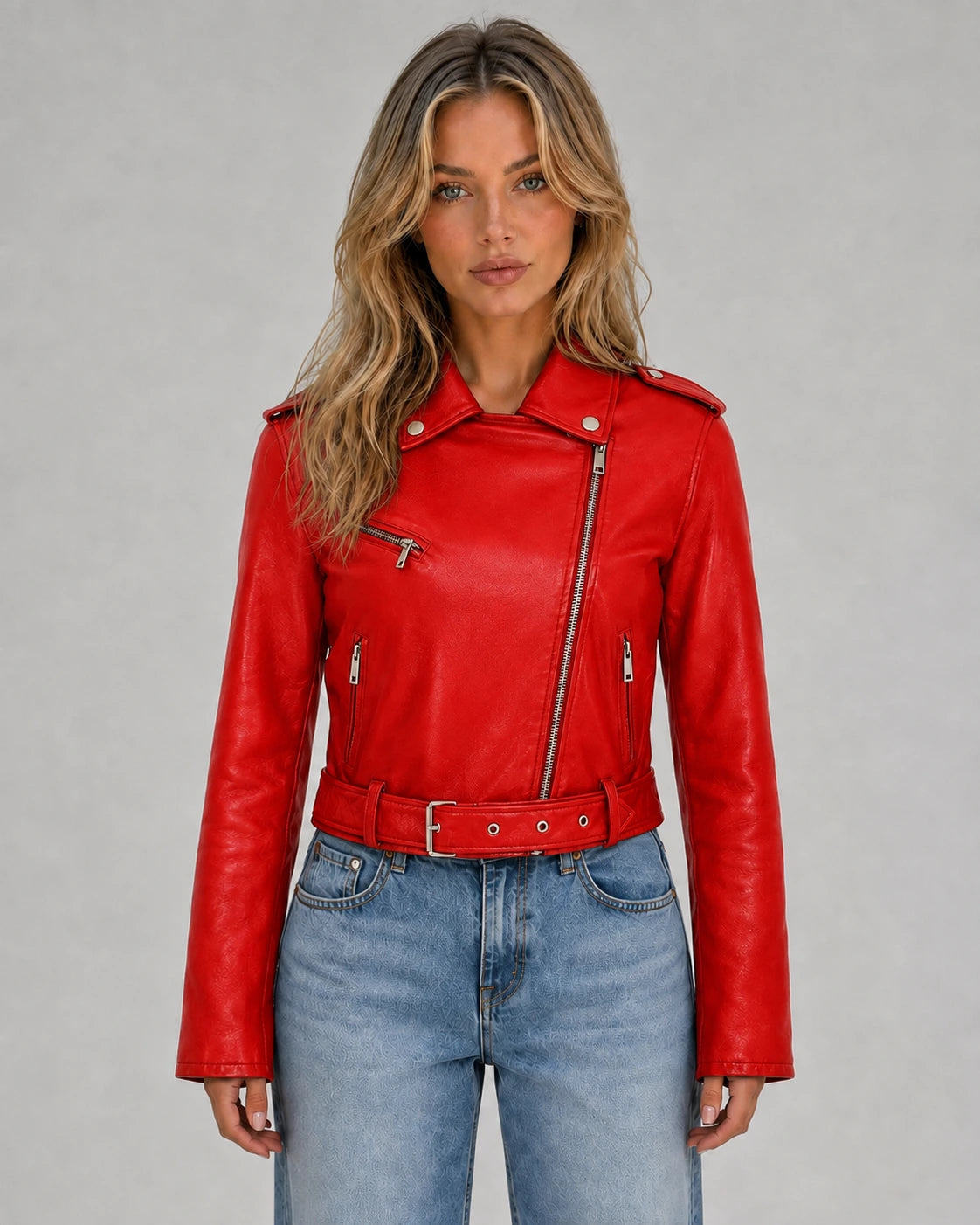 MC-jacka för dam med asymmetrisk dragkedja och bälte-Jacket for women-Fjallbarn