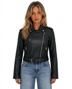 MC-jacka för dam med asymmetrisk dragkedja och bälte-Jacket for women-Fjallbarn