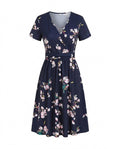 Midi-omlottklänning för dam med tropiskt tryck-Midi Dress-Fjallbarn