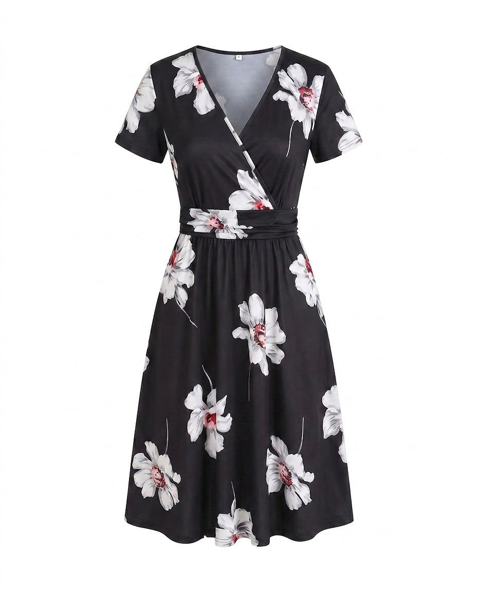 Midi-omlottklänning för dam med tropiskt tryck-Midi Dress-Fjallbarn
