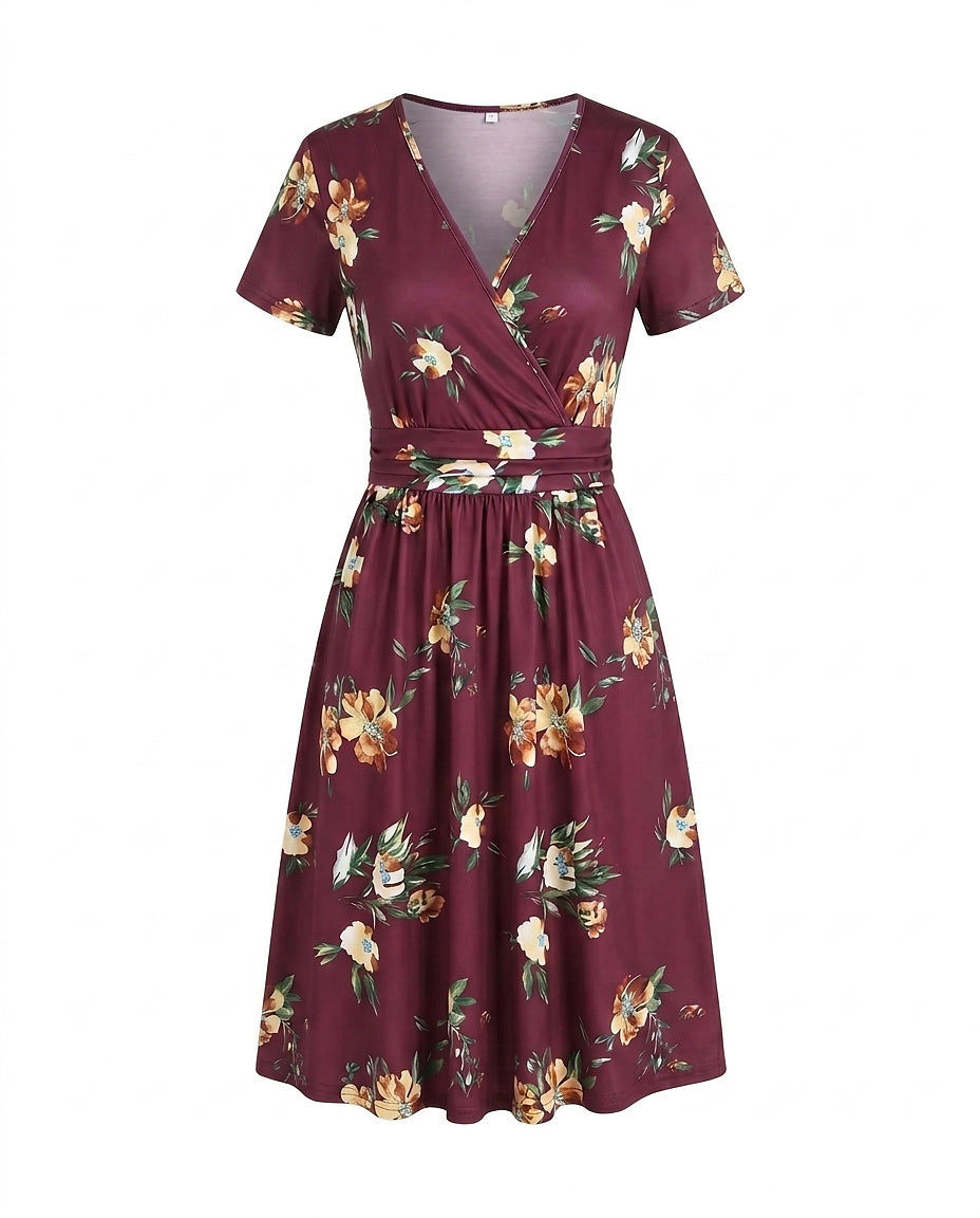 Midi-omlottklänning för dam med tropiskt tryck-Midi Dress-Fjallbarn
