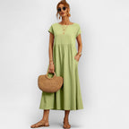 Midiklänning för dam med korta ärmar och sidofickor-Midi Dress-Fjallbarn