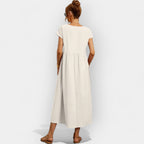 Midiklänning för dam med korta ärmar och sidofickor-Midi Dress-Fjallbarn