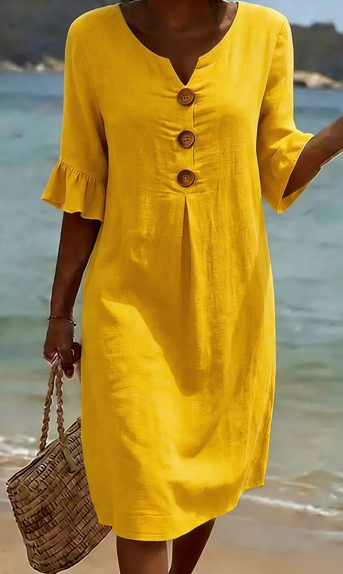 Midiklänning med knappar för dam-Midi Dress-Fjallbarn