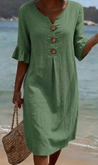 Midiklänning med knappar för dam-Midi Dress-Fjallbarn