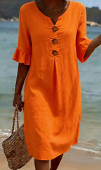 Midiklänning med knappar för dam-Midi Dress-Fjallbarn