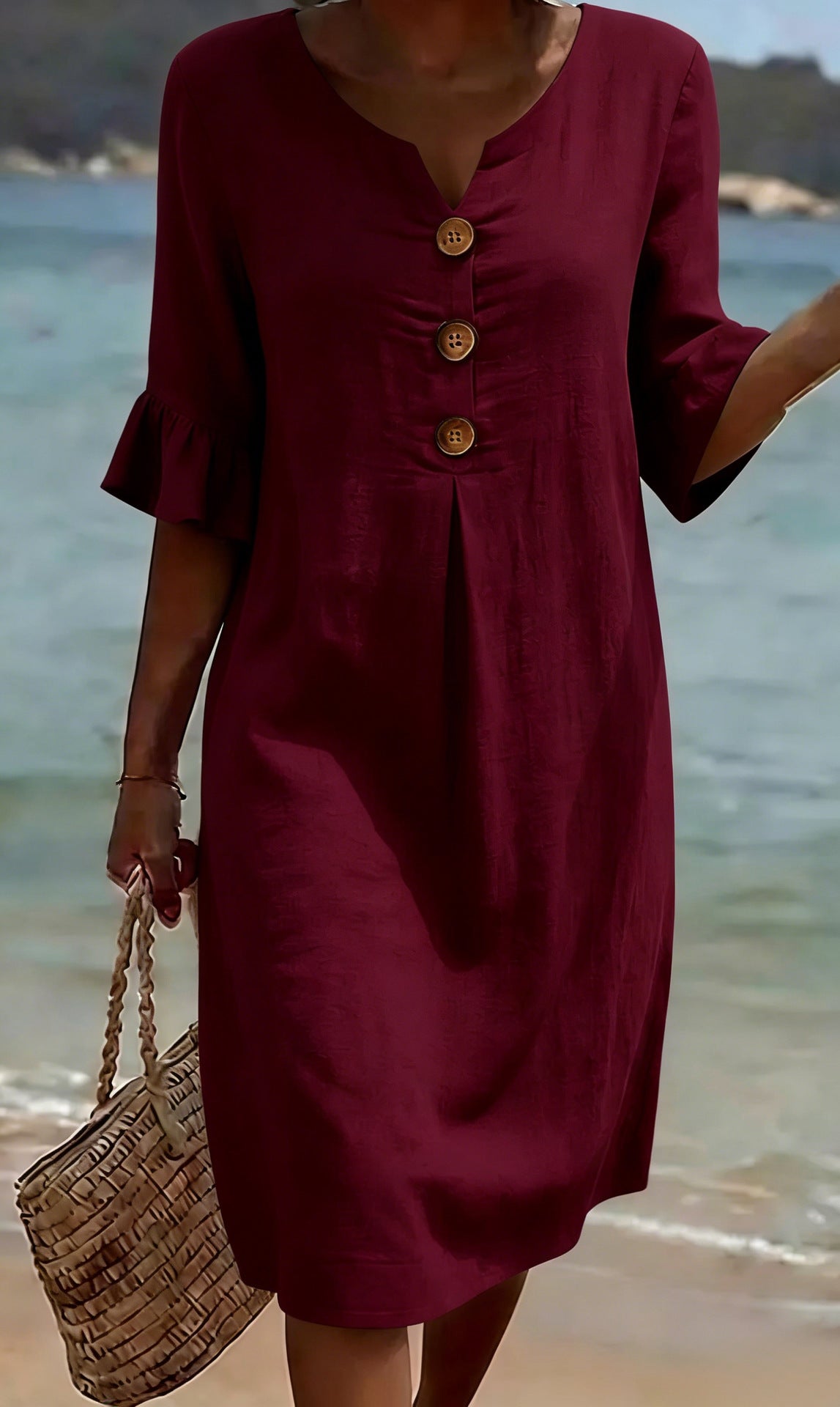 Midiklänning med knappar för dam-Midi Dress-Fjallbarn