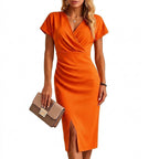 Midiklänning med omlottfront för dam-Midi Dress-Fjallbarn
