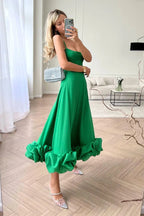 Midiklänning med smala axelband och volangkant för dam-Maxi Dress-Fjallbarn