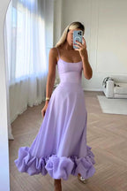Midiklänning med smala axelband och volangkant för dam-Maxi Dress-Fjallbarn