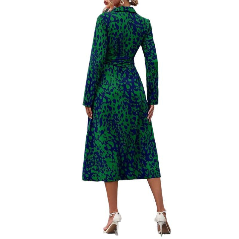 Midilång skjortklänning för dam med knytband i midjan-Maxi Dress-Fjallbarn