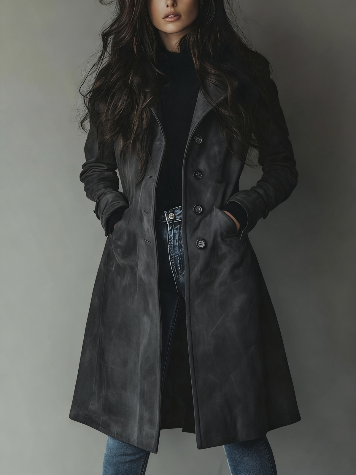 Mockarock för dam med knappar fram-Coats for women-Fjallbarn