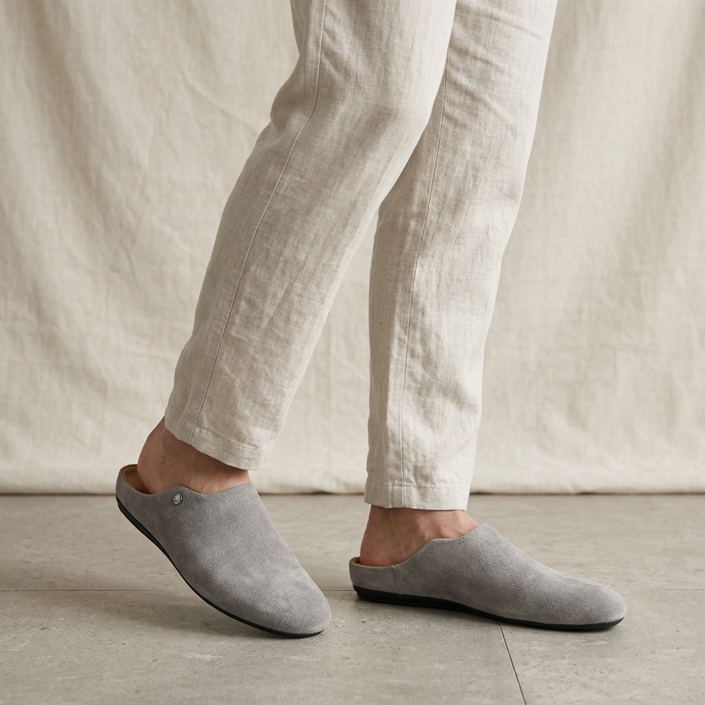 Mockasin-tofflor i mocka för män med metalldetaljer-Footwear for men-Fjallbarn