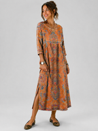Mönstrad maxiklänning med sidoslitsar för dam-Maxi Dress-Fjallbarn