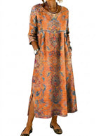 Mönstrad maxiklänning med sidoslitsar för dam-Maxi Dress-Fjallbarn