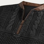 Mönstrad stickad tröja med halv dragkedja och armbågslappar för herr-Sweaters for men-Fjallbarn