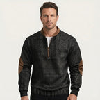 Mönstrad stickad tröja med halv dragkedja och armbågslappar för herr-Sweaters for men-Fjallbarn