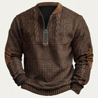 Mönstrad stickad tröja med halv dragkedja och armbågslappar för herr-Sweaters for men-Fjallbarn
