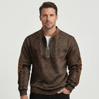 Mönstrad stickad tröja med halv dragkedja och armbågslappar för herr-Sweaters for men-Fjallbarn