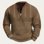 Mönstrad stickad tröja med halv dragkedja och armbågslappar för herr-Sweaters for men-Fjallbarn