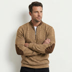 Mönstrad stickad tröja med halv dragkedja och armbågslappar för herr-Sweaters for men-Fjallbarn
