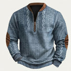 Mönstrad stickad tröja med halv dragkedja och armbågslappar för herr-Sweaters for men-Fjallbarn