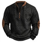 Mönstrad stickad tröja med halv dragkedja och armbågslappar för herr-Sweaters for men-Fjallbarn